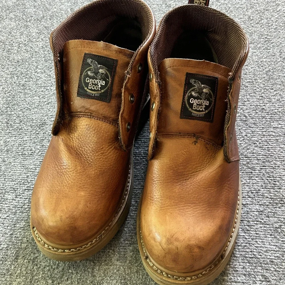 Georgia Boot Boots Mens Size 12M Brown Leather Chukka Wedge Work Slip Resistant